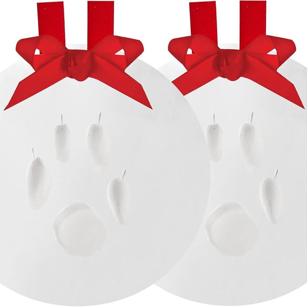 Pawprints 2-Pack Christmas Ornament, DIY No Mess Pet Paw Print Holiday Clay Keep